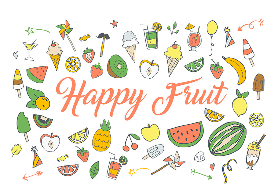 Happy Fruit Ninja Clip art HandDrawn