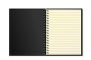 Black open realistic spiral notepad