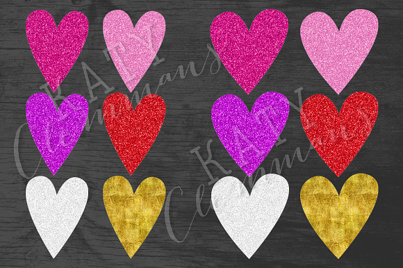 Glitter Hearts clip art pack in Illustrations - product preview 1