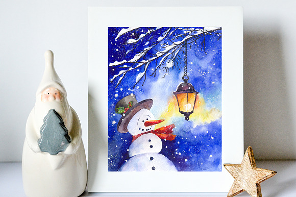 SALE Watercolor snowman Christmas in Illustrations - product preview 1