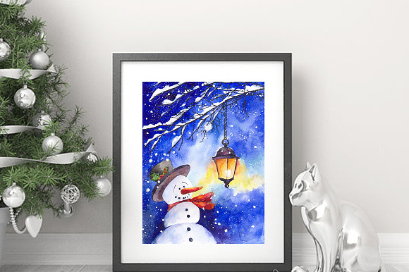 SALE Watercolor snowman Christmas in Illustrations - product preview 2