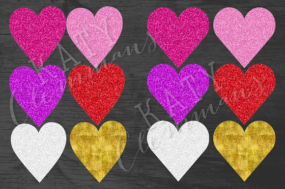 Glitter Hearts clip art pack in Illustrations - product preview 2