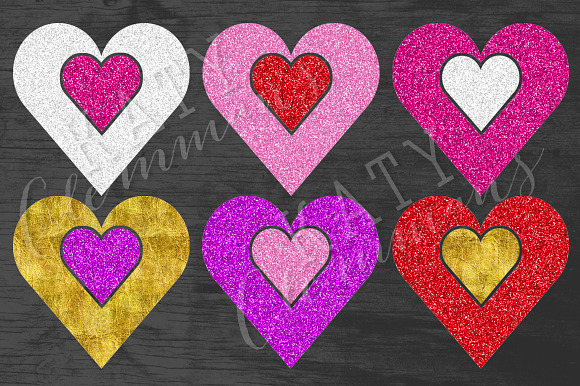 Glitter Hearts clip art pack in Illustrations - product preview 3