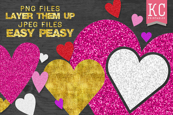Glitter Hearts clip art pack in Illustrations - product preview 4