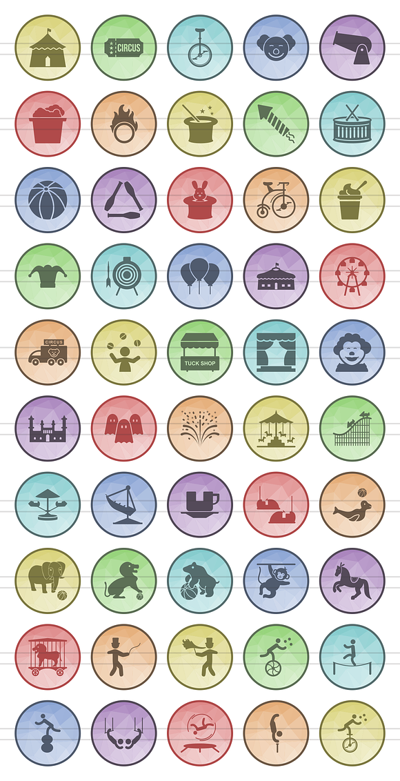 50 Circus Filled Low Poly Icons in Graphics - product preview 1