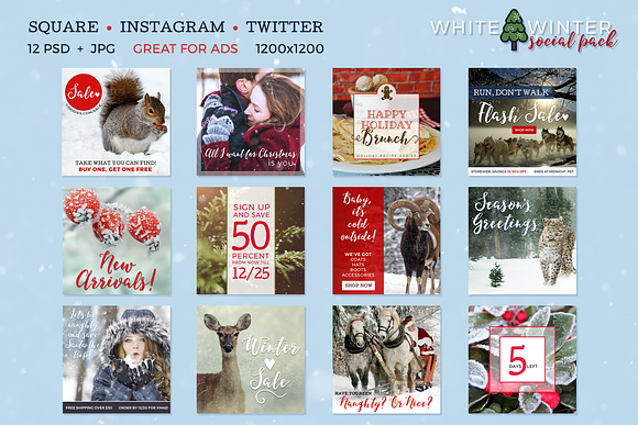 White Winter Social Media Pack in Social Media Templates - product preview 3