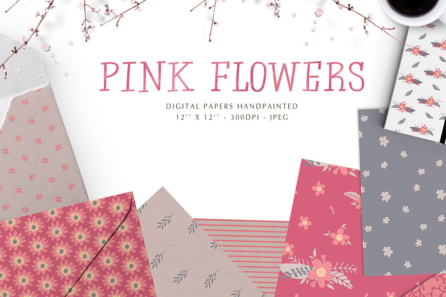Pink flowers digital papers