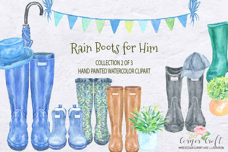 Watercolor Rain Boots for Him