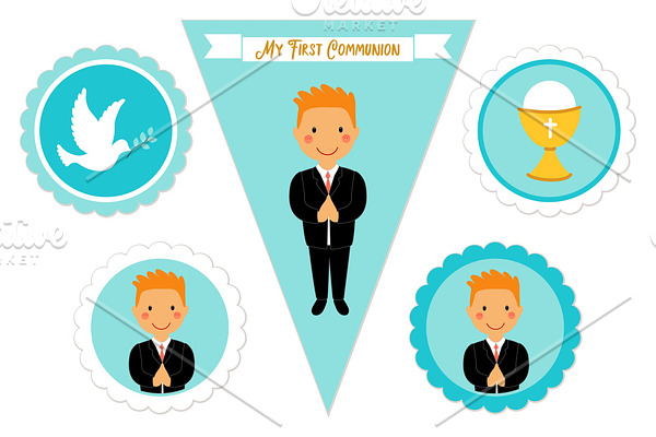 Cute set of printable elements for First Communion for boys