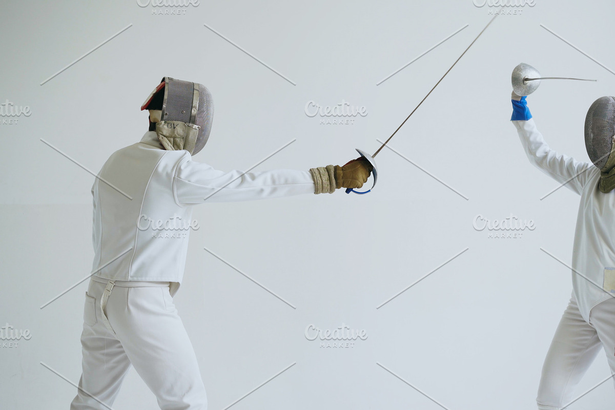 Two fencers have fencing training on white background in Graphics - product preview 8
