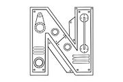 Mechanical letter N engraving vector illustration