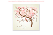 Tree with hearts and a bird, Card