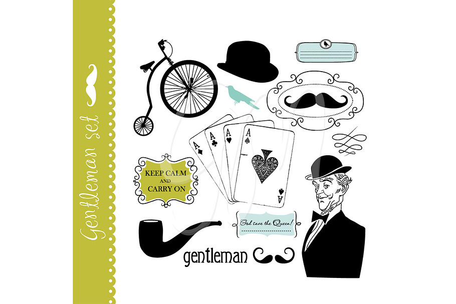 Gentleman clip art set, mustache
