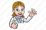 Scientist Cartoon Character Thumbs Up Sign