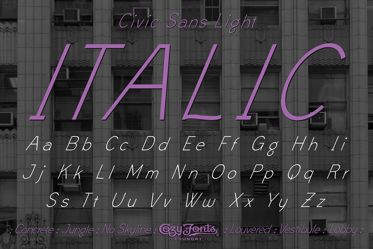 Civic Sans Light Italic in Sans-Serif Fonts - product preview 8