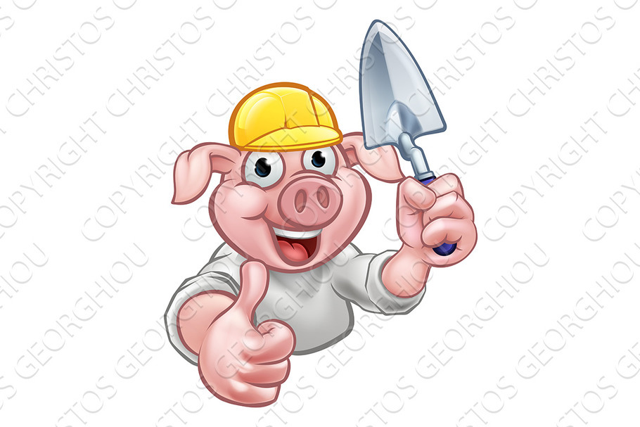 Pig Builder Cartoon Character in Illustrations - product preview 8