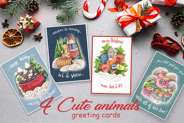 Christmas Cute Animals postcards