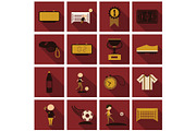 Set of football icons and equipments in flat style with shadow