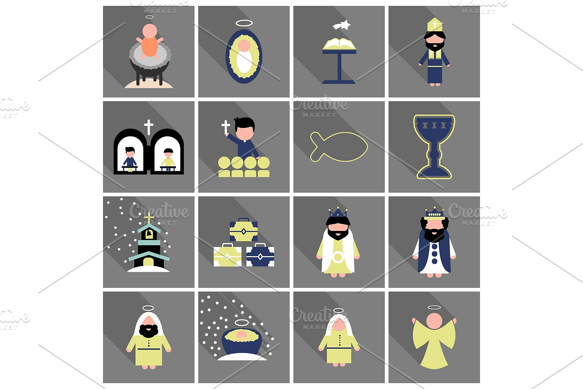 Merry Christmas set of flat icons . Birth of Christ illustration background concept. in Illustrations - product preview 8
