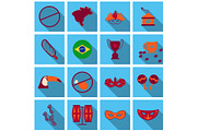Brazil icons collection. Vector illustration with Brazilian culture and nature icons, including toucan, in carnival costume and in trendy flat style.