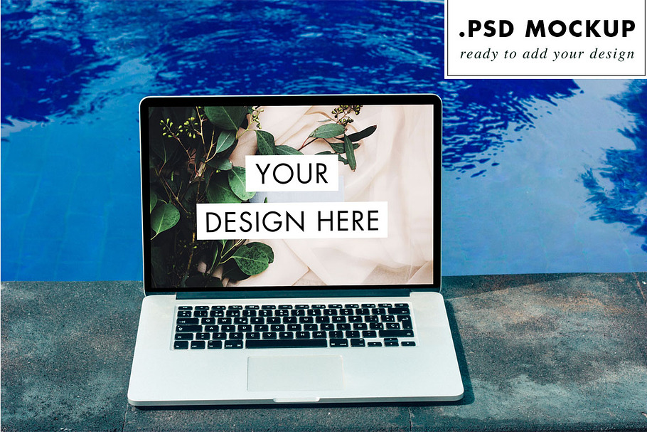Pool view computer PSD mockup in Mobile & Web Mockups - product preview 8