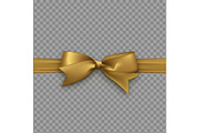 Golden bow on ribbon isolated with transparent background