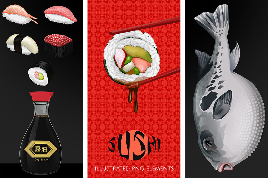 Japanese Sushi Illustrated Graphics