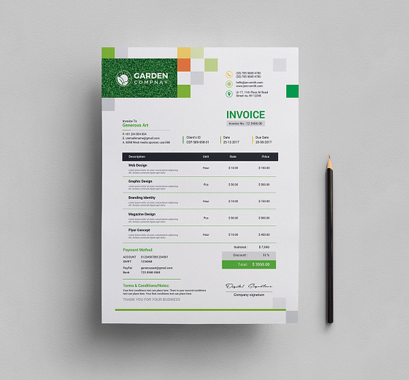 Garden Work Invoice and Logo in Stationery Templates - product preview 2