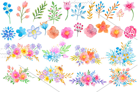 Watercolor Flowers and Leaves in Illustrations - product preview 3