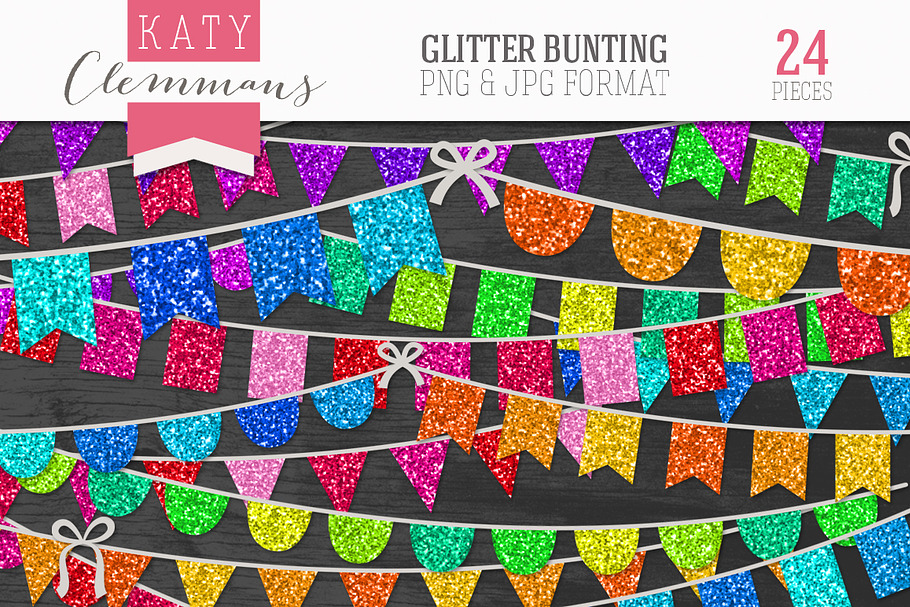 Glitter Bunting clip art pack in Illustrations - product preview 8