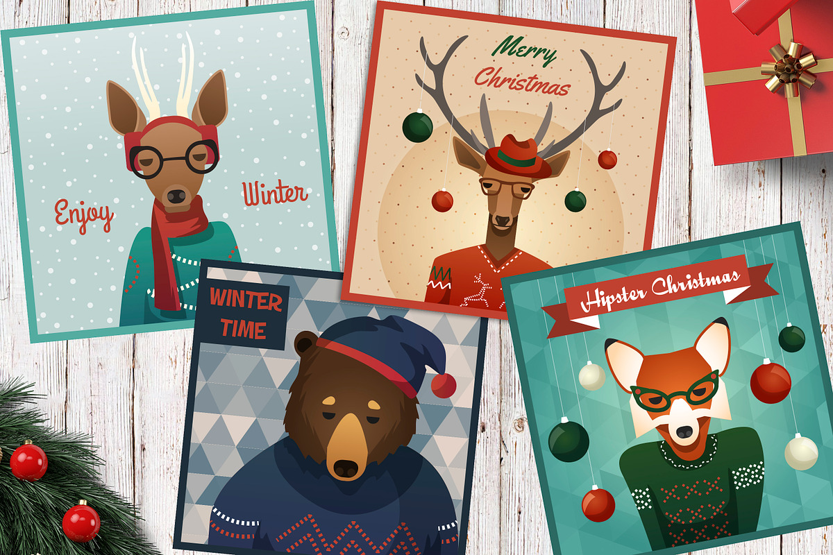 Set of new year christmas animals in Illustrations - product preview 8