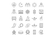 Islamic culture linear icons set