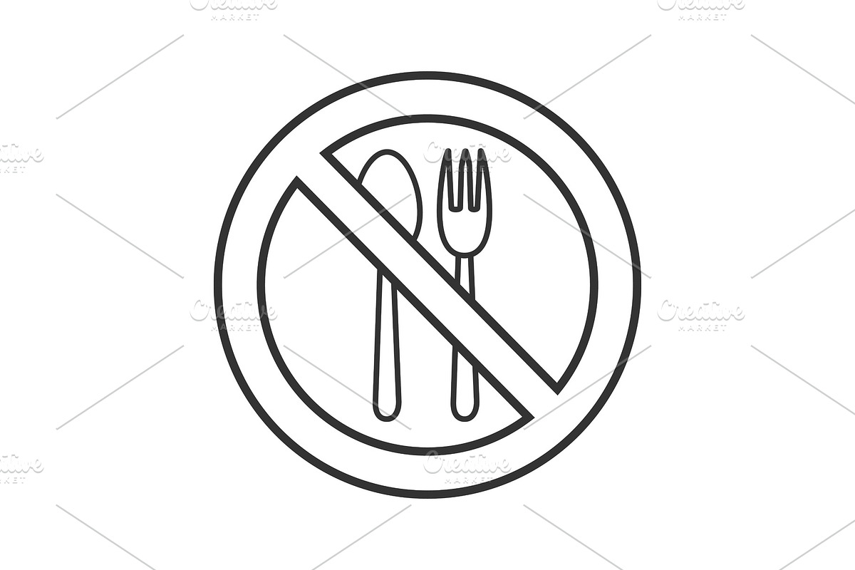 Forbidden sign with fork and spoon linear icon in Graphics - product preview 8