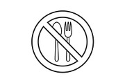 Forbidden sign with fork and spoon linear icon