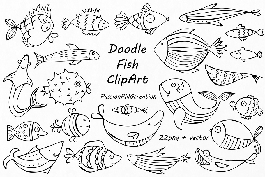 Doodle fish clipart in Illustrations - product preview 8