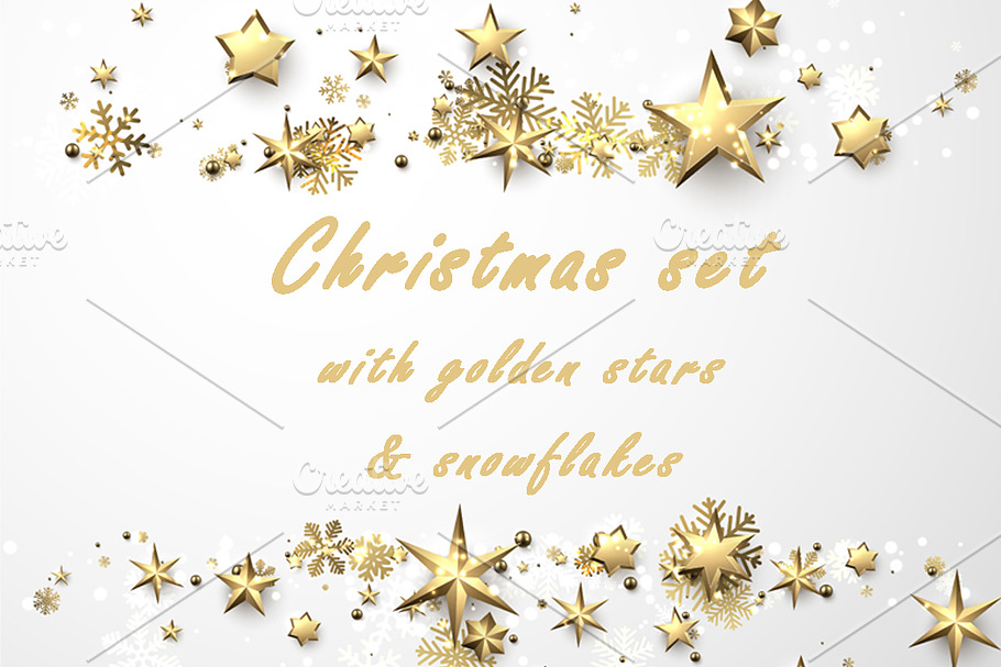 Christmas set with gold stars & snow in Illustrations - product preview 8