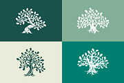 Isolated oak tree vector set