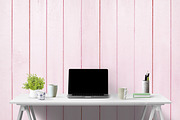 pink white desk mockup
