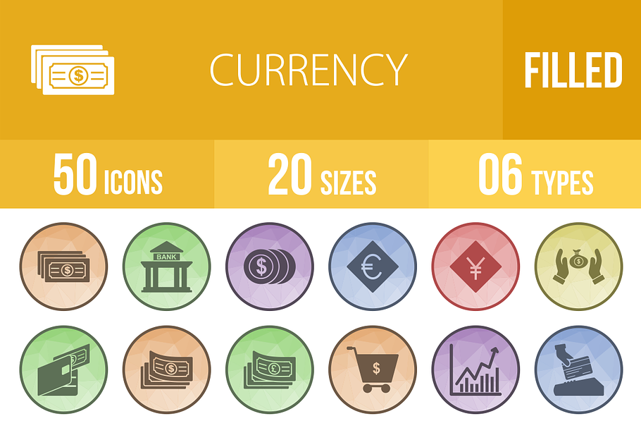 50 Currency Filled Low Poly Icons in Graphics - product preview 8
