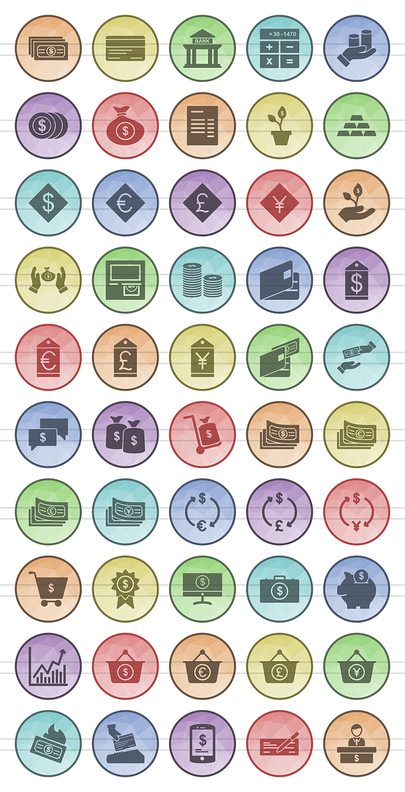 50 Currency Filled Low Poly Icons in Graphics - product preview 1