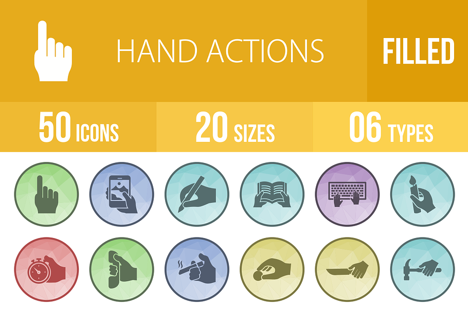 50 Hand Action Filled Low Poly Icons