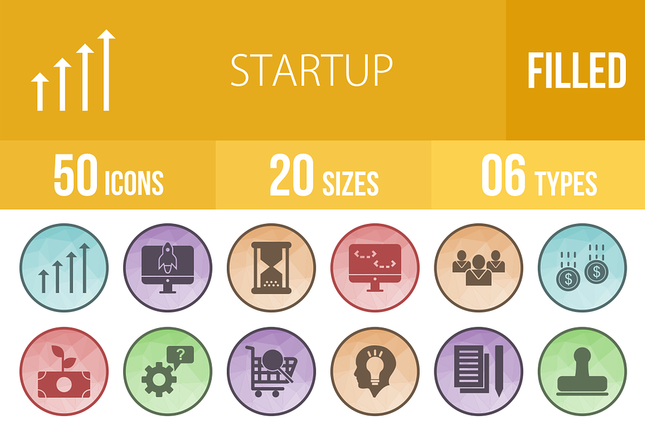 50 Startup Filled Low Poly Icons