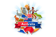 Australia background design. Australian traditional sticker symbols and objects