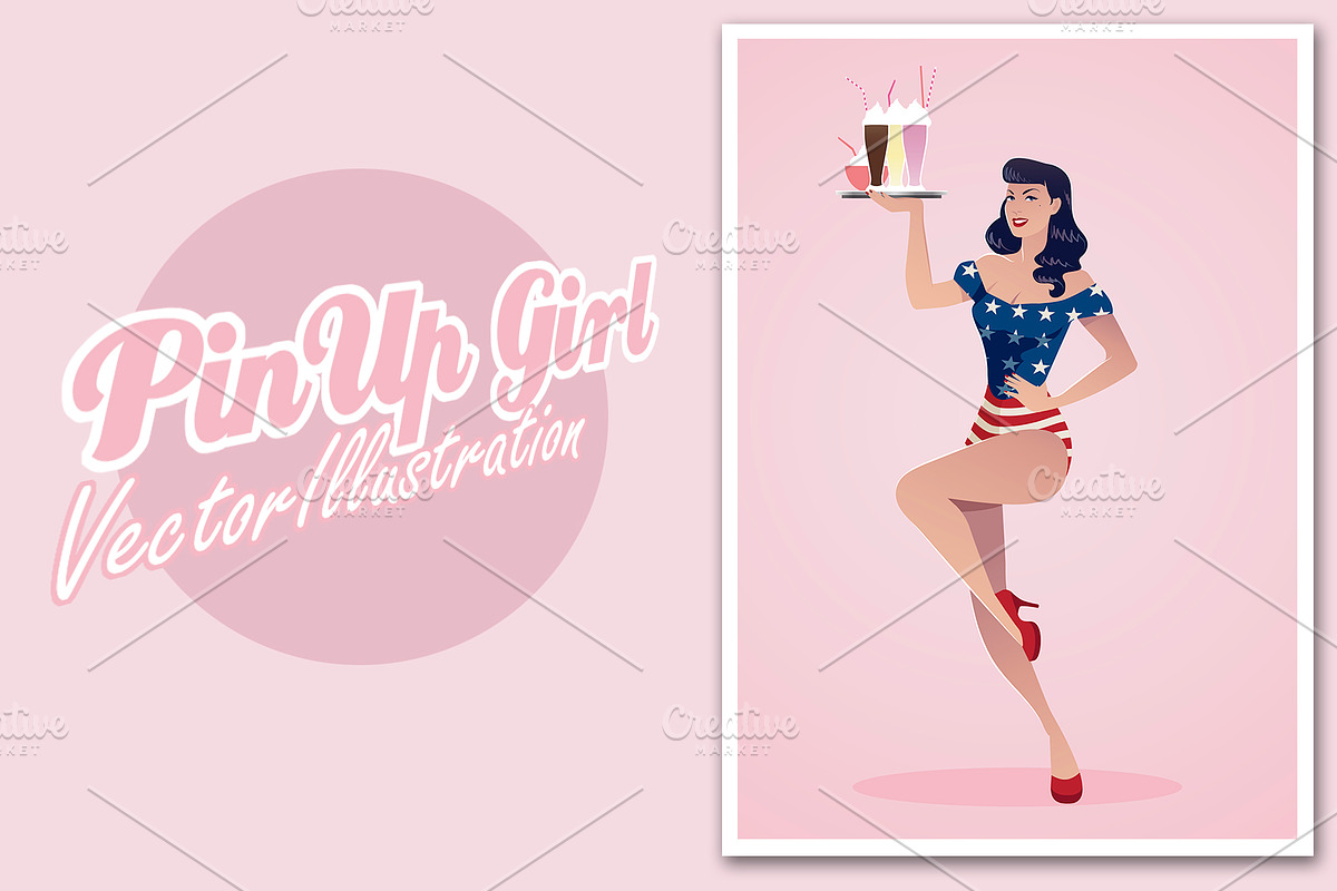 Pinup girl carrying smoothies in Illustrations - product preview 8