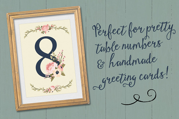 Navy & Blush Floral Numbers in Illustrations - product preview 1