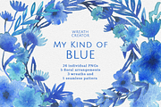 Blue Floral Watercolor Clipart 