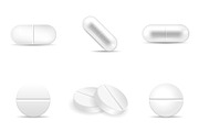 Set of pills and drugs in any shapes and forms.