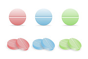 Set of colorful pills in round forms