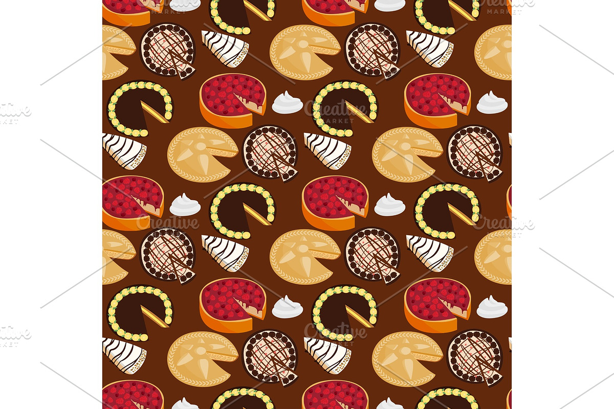 Homemade organic pie dessert vector illustration fresh golden rustic gourmet bakery seamless pattern background. in Illustrations - product preview 8