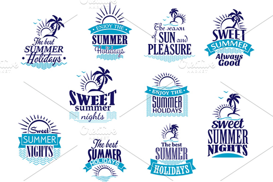 Summer holidays and vacation emblems in Holiday Icons - product preview 8